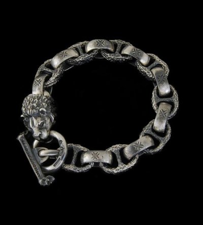 Photo1: Half Lion With H.W.O & Chiseled Anchor Links Bracelet