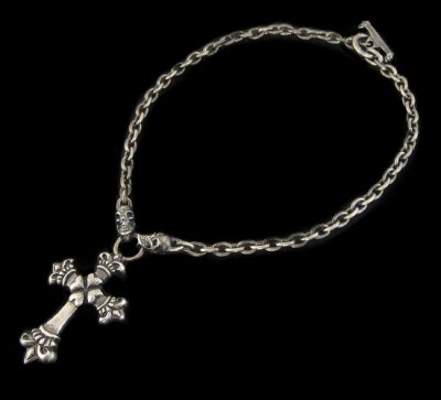 Photo1: Quarter 4 Heart Crown Cross With Half 2 Skulls Chain Necklace