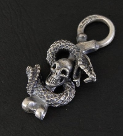 Photo3: Half Skull On Snake Pendant