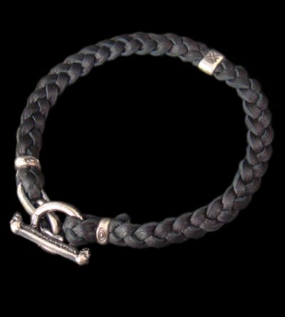 Photo1: Quarter H.W.O braid leather bracelet