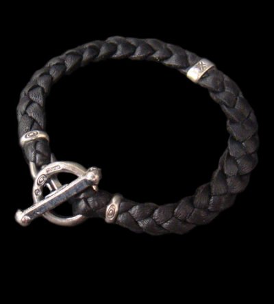 Photo1: Half H.W.O braid leather bracelet