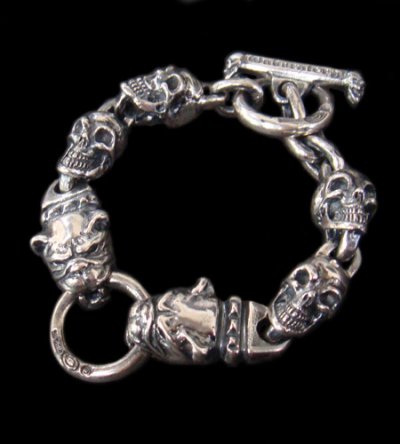 Photo1: 2Bulldogs With 4Skulls Bracelet