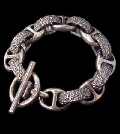 Photo1: Chiseled H.W.O & Anchor Chain Links Bracelet