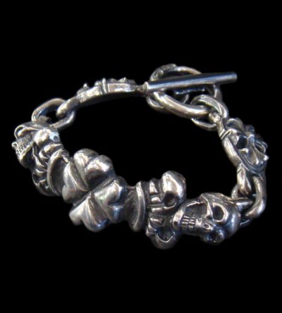 Photo1: 2Skull On 4Heart Crown & 2Cross Oval Bracelet