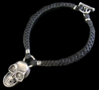 Photo1: Giant Skull With braid leather necklace