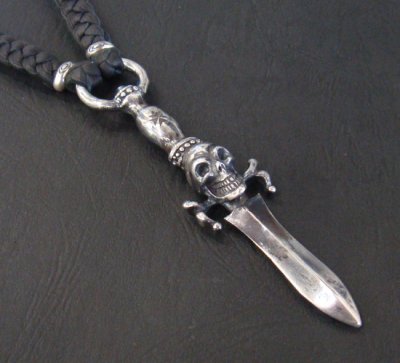 Photo2: Dagger With Skull braid leather necklace