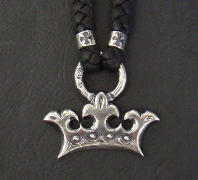 Photo3: Large Crown With braid leather necklace