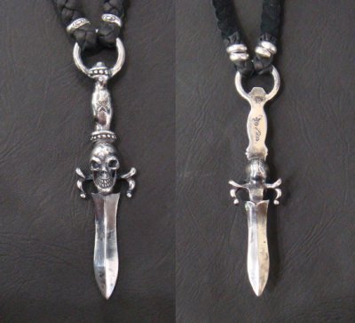 Photo3: Dagger With Skull braid leather necklace