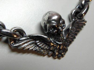 Photo4: Wing Skull & Chain Links Necklace