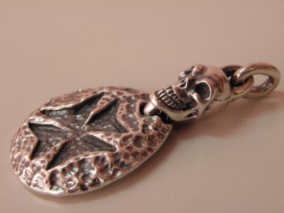 Photo3: Maltese Cross Blob With Skull Pendant