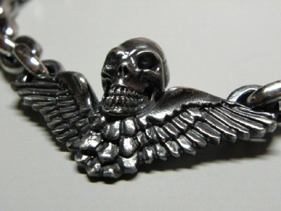 Photo3: Wing Skull & Chain Links Necklace