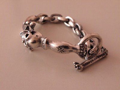 Photo2: Skull On Dagger With Chain Links Bracelet