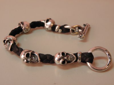 Photo2: 5Skulls braid leather bracelet