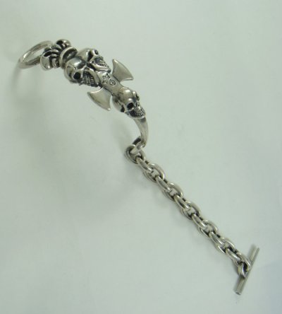 Photo3: Triple Skull Dagger On Crown With Chain Links Bracelet