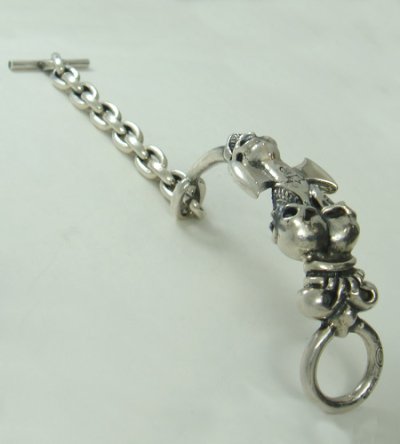 Photo2: Triple Skull Dagger On Crown With Chain Links Bracelet