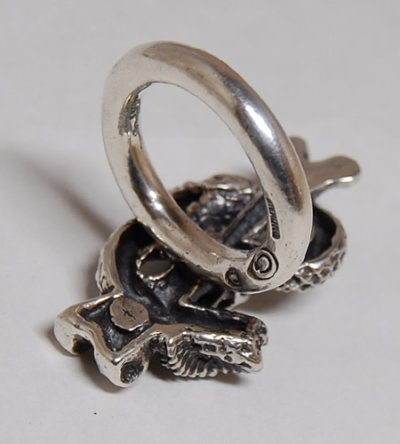 Photo5: Quarter Skull On Snake With G Stamp Loop Ring