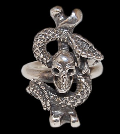 Photo1: Quarter Skull On Snake With G Stamp Loop Ring