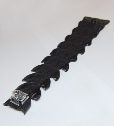 Photo3: Skull On Iron Cross W-Spine Crocodile Tail Bracelet