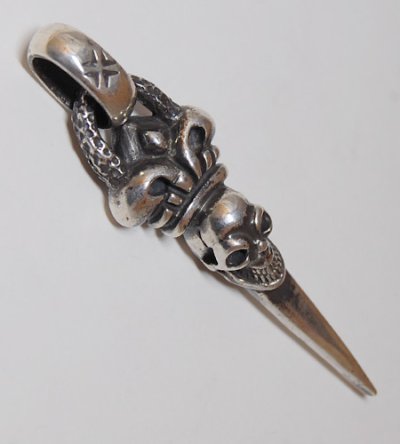 Photo4: Skull Crown Dagger With Chiseled Loop & H.W.O Pendant