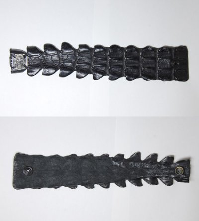 Photo5: Skull On Iron Cross W-Spine Crocodile Tail Bracelet