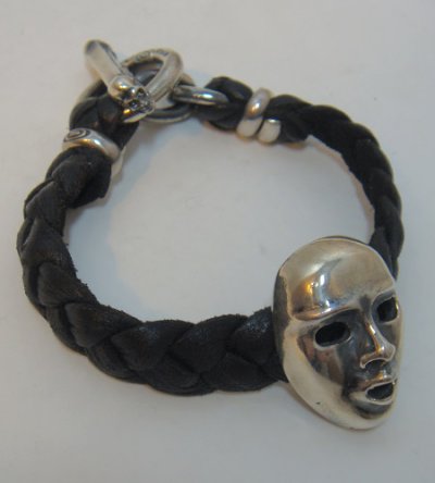 Photo2: Face Braid Leather Bracelet