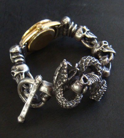 Photo2: Skull Crown With Skull On Snake & Skull Watch Bands