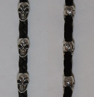 Photo4: Skull On Cross Oval W/Crown Keeper & 2Panther Heads & Old Skulls With Braided Leather Chain,