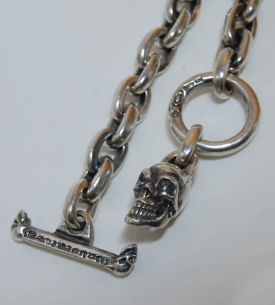 Photo2: Small Oval Chain Links With 1Drop Skull Bracelet