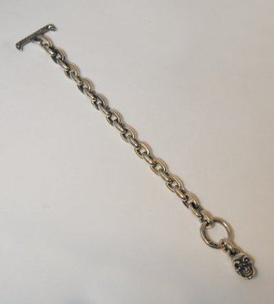 Photo4: Small Oval Chain Links With 1Drop Skull Bracelet