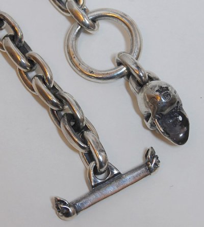 Photo3: Small Oval Chain Links With 1Drop Skull Bracelet