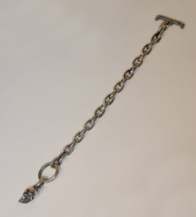 Photo5: Small Oval Chain Links With 1Drop Skull Bracelet