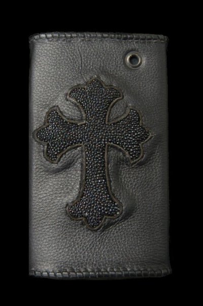 Photo2: Stingray Traditional Cross Inlay Buffalo Long Wallet