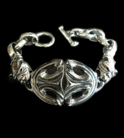 Photo1: Sculpted Oval With 2 Old Bulldogs & H.W.O Links Bracelet