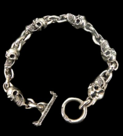 Photo1: Half Skull & Chain Links Bracelet