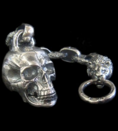 Photo1: Large Skull With H.W.O & Chiseled Anchor Links With 1lion Head Wallet Hanger