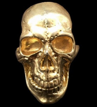 Photo1: Gold Old Skull Full Face Ring [Pure Gold Color Finish]