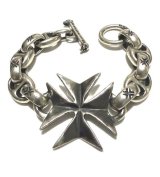Half Maltese Cross ID With H.W.O & Chiseled Anchor Links Bracelet [B-304]
