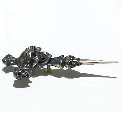 Photo3: Large Skull On 2 Skulls Hammer Cross Double Face Dagger Steering Wheel Ornament