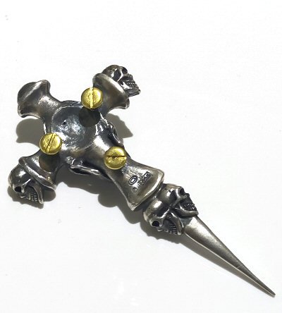 Photo4: Large Skull On 2 Skulls Hammer Cross Double Face Dagger Steering Wheel Ornament