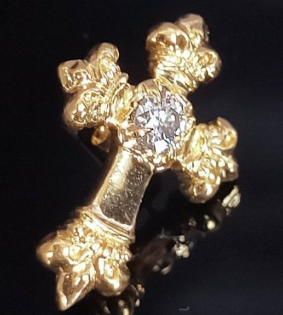 Photo2: 18k Gold 1/64 4Heart Crown Cross With Diamond Pierce