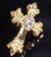 Photo2: 18k Gold 1/64 4Heart Crown Cross With Diamond Pierce (2)
