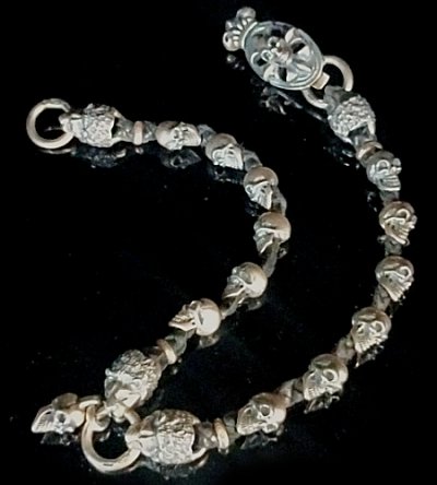 Photo1: Skull On Cross Oval W/Crown Keeper & 4Lions & 12Skulls W/Braid Leather Wallet Chain Skull Drop