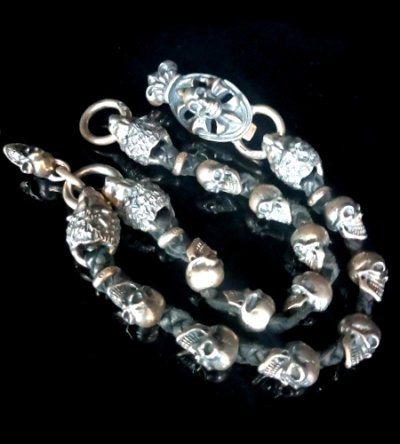 Photo2: Skull On Cross Oval W/Crown Keeper & 4Lions & 12Skulls W/Braid Leather Wallet Chain Skull Drop