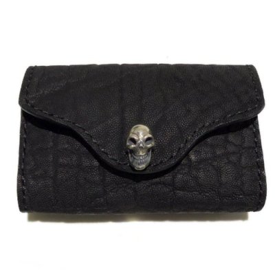 Photo1: Elephant Leather Coin Card Case (Skull Button,Elephant Liner)