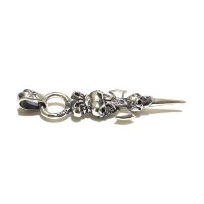 Photo2: Half Triple Skull Dagger With Crown Round Bottom Pendant