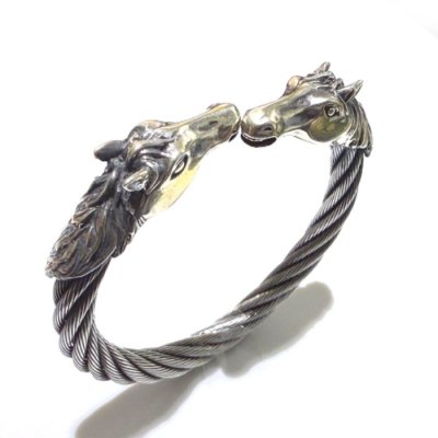 Photo1: Horse With Teeth 7mm Cable Wire Bangle