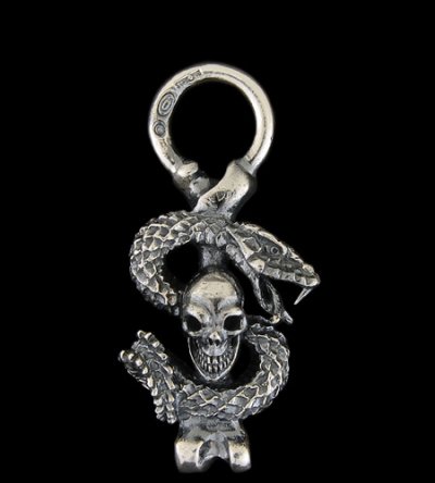 Photo1: Skull On Snake Pendant