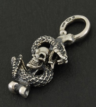 Photo3: Quarter Skull On Snake Pendant