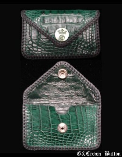 Photo1: Crocodile Skin HornBack (Green) Card Case