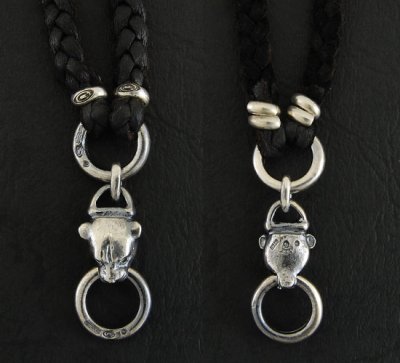 Photo4: Quarter Panther & braid leather necklace